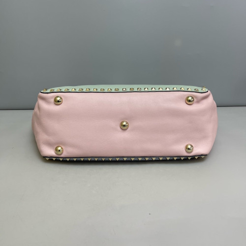 Valentino Rockstud Double Handle Bag Calfskin Light Green Pink Blue
