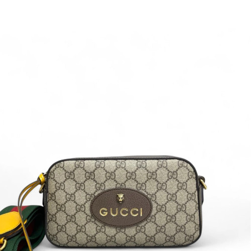 Gucci Web Neo Vintage Shoulder Bag GG Supreme Monogram Calfskin Beige Brown