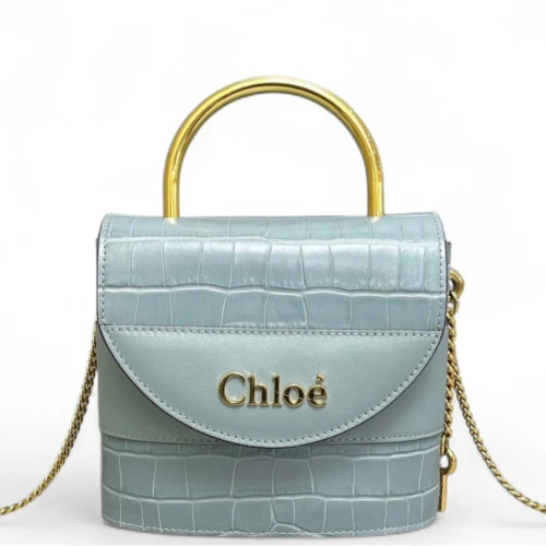 Chloe Two-Way Bag Calfskin Crocodile Embossed Calfskin Blue Yellow