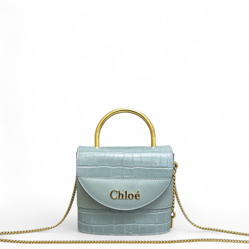 Chloe Two-Way Bag Calfskin Crocodile Embossed Calfskin Blue Yellow