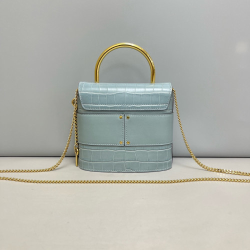 Chloe Two-Way Bag Calfskin Crocodile Embossed Calfskin Blue Yellow