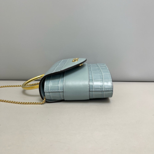 Chloe Two-Way Bag Calfskin Crocodile Embossed Calfskin Blue Yellow