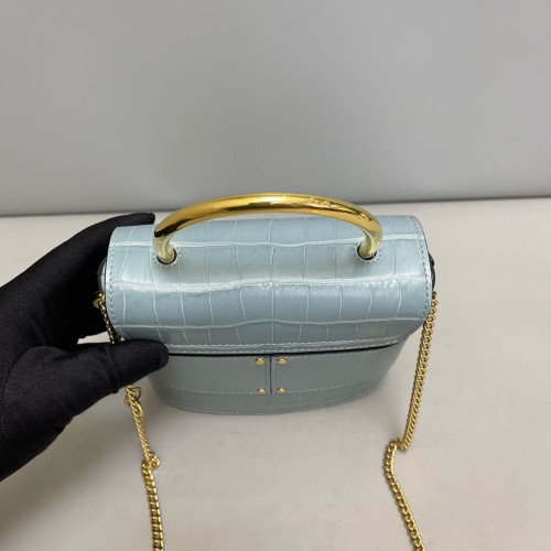 Chloe Two-Way Bag Calfskin Crocodile Embossed Calfskin Blue Yellow