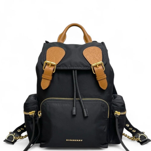 Burberry Medium Rucksack Backpack Nylon Calfskin Black Brown