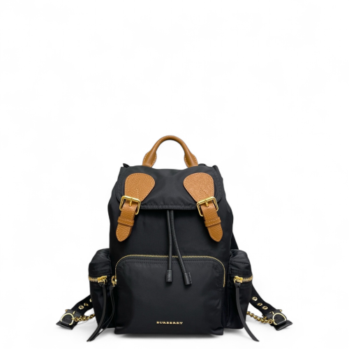 Burberry Medium Rucksack Backpack Nylon Calfskin Black Brown