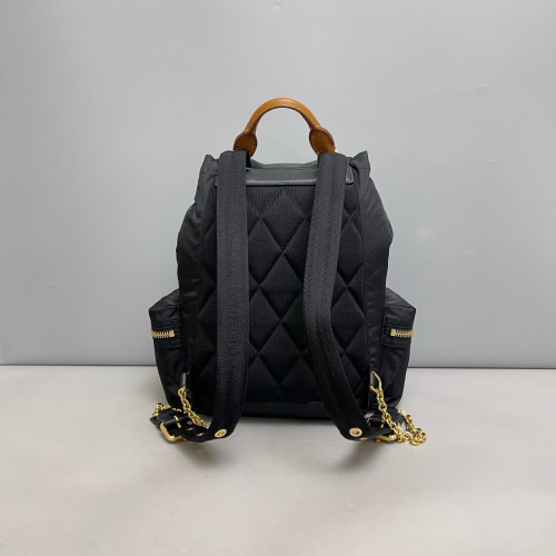 Burberry Medium Rucksack Backpack Nylon Calfskin Black Brown