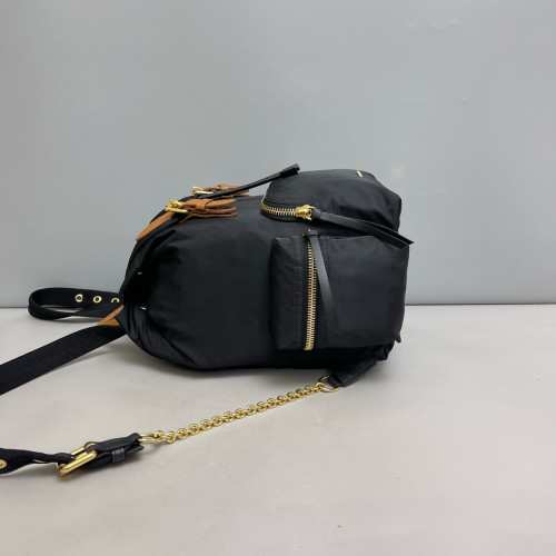 Burberry Medium Rucksack Backpack Nylon Calfskin Black Brown