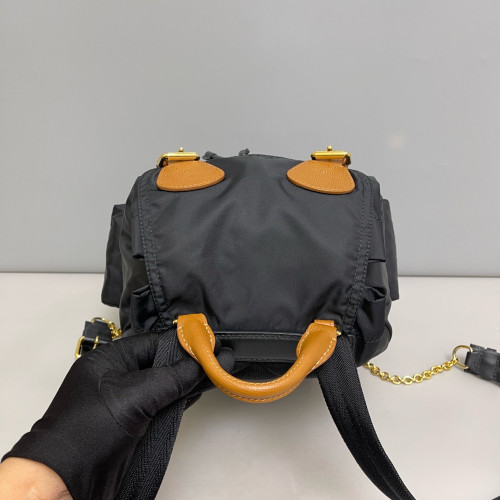 Burberry Medium Rucksack Backpack Nylon Calfskin Black Brown