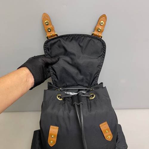 Burberry Medium Rucksack Backpack Nylon Calfskin Black Brown