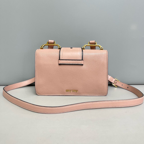 Miu Miu Crystal Embellished Madras Shoulder Calfskin Light Tan