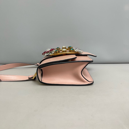 Miu Miu Crystal Embellished Madras Shoulder Calfskin Light Tan