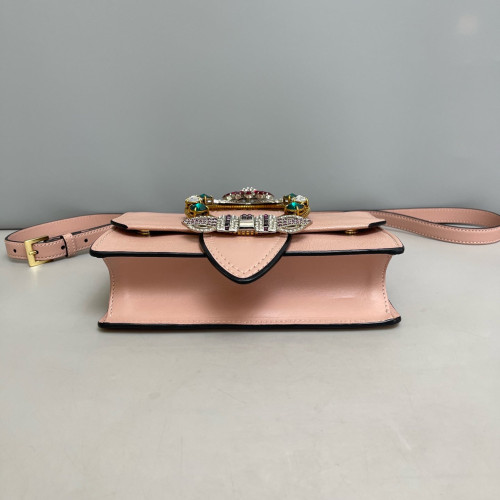Miu Miu Crystal Embellished Madras Shoulder Calfskin Light Tan