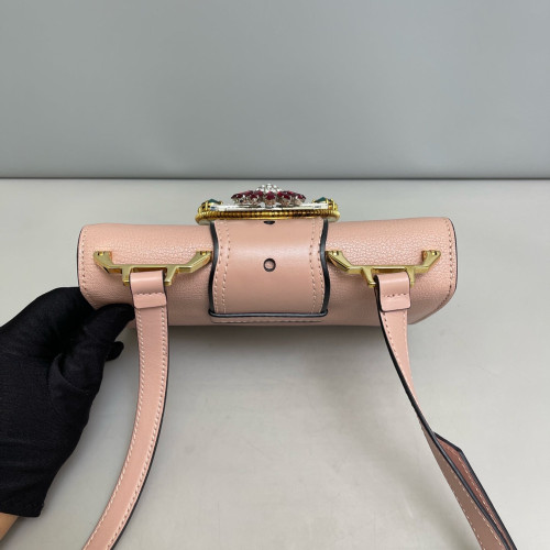 Miu Miu Crystal Embellished Madras Shoulder Calfskin Light Tan