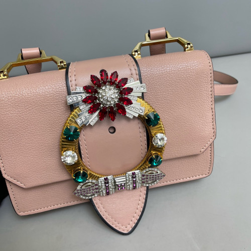 Miu Miu Crystal Embellished Madras Shoulder Calfskin Light Tan