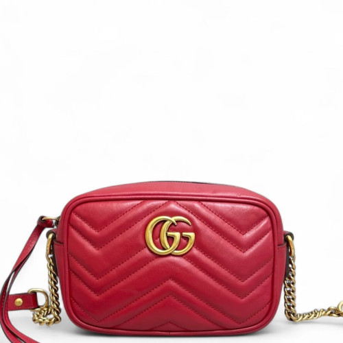 Gucci Mini GG Marmont Chain Shoulder Bag Calfskin Red