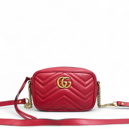 Gucci Mini GG Marmont Chain Shoulder Bag Calfskin Red