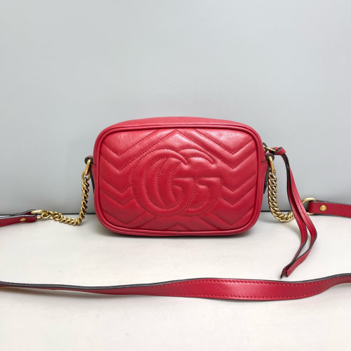 Gucci Mini GG Marmont Chain Shoulder Bag Calfskin Red
