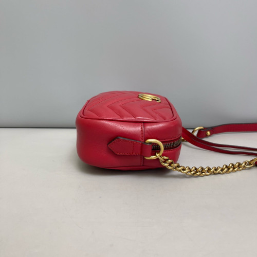 Gucci Mini GG Marmont Chain Shoulder Bag Calfskin Red