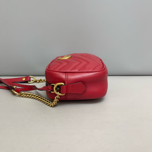 Gucci Mini GG Marmont Chain Shoulder Bag Calfskin Red