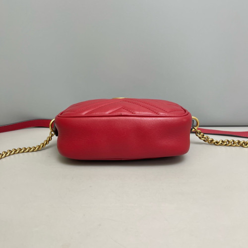 Gucci Mini GG Marmont Chain Shoulder Bag Calfskin Red