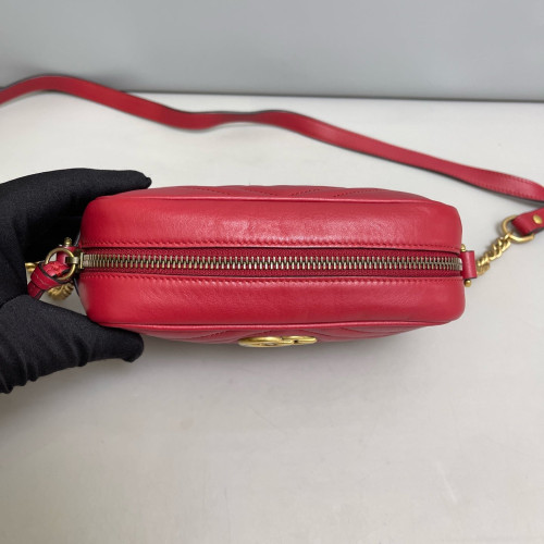Gucci Mini GG Marmont Chain Shoulder Bag Calfskin Red