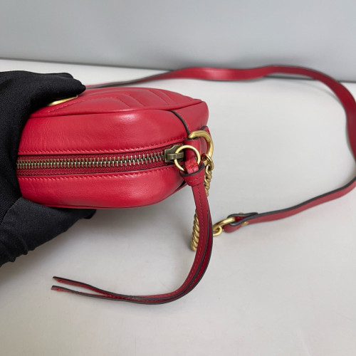 Gucci Mini GG Marmont Chain Shoulder Bag Calfskin Red