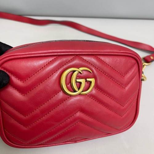 Gucci Mini GG Marmont Chain Shoulder Bag Calfskin Red