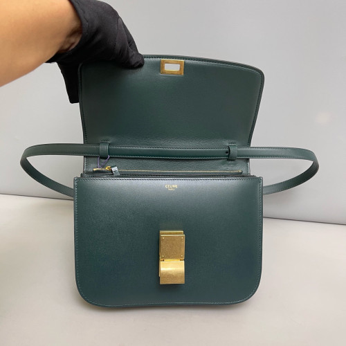 Celine Medium Classic Box Smooth Calfskin Dark Green Celine Medium Classic Box Smooth Calfskin Dark Green