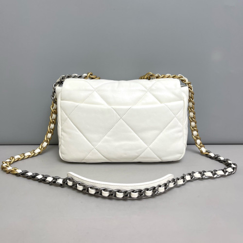 Chanel Quilted Small 19 Flag Lambskin White