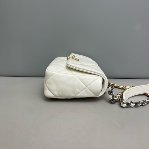 Chanel Quilted Small 19 Flag Lambskin White