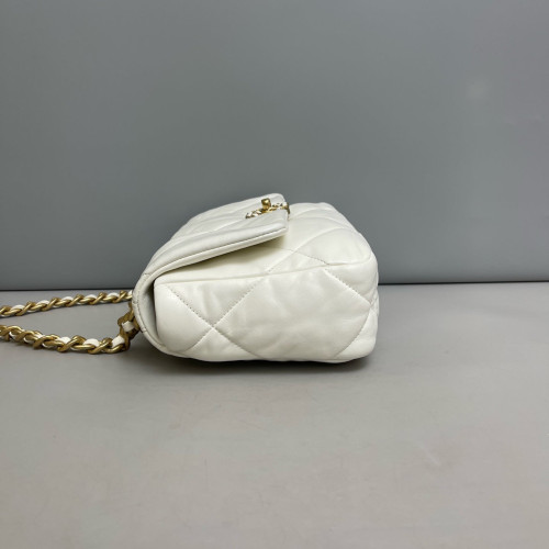 Chanel Quilted Small 19 Flag Lambskin White