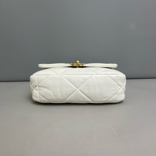 Chanel Quilted Small 19 Flag Lambskin White