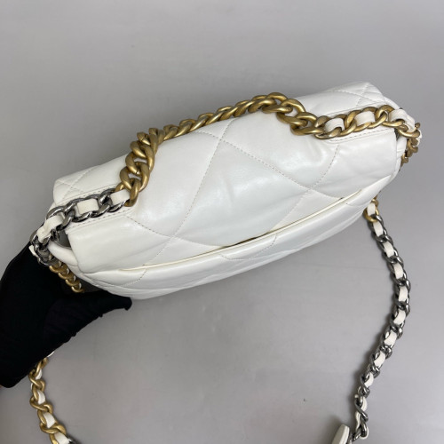 Chanel Quilted Small 19 Flag Lambskin White