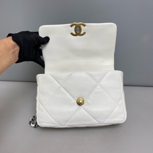 Chanel Quilted Small 19 Flag Lambskin White