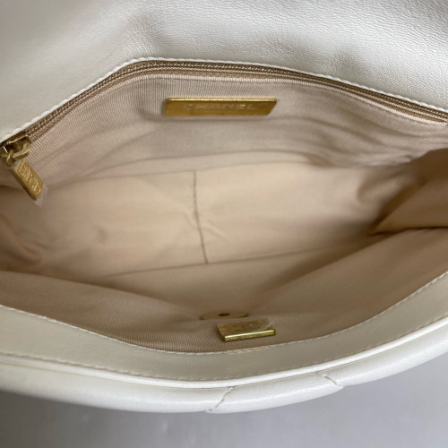 Chanel Quilted Small 19 Flag Lambskin White