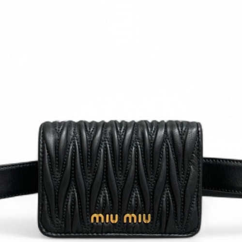 Miu Miu Waist Belt Bag Crumpled Lambskin Nappa Black