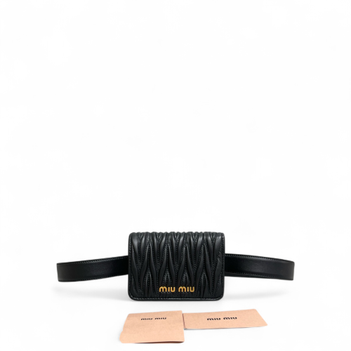 Miu Miu Waist Belt Bag Crumpled Lambskin Nappa Black