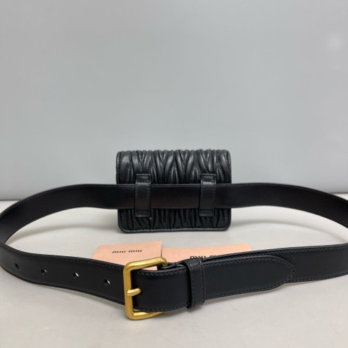 Miu Miu Waist Belt Bag Crumpled Lambskin Nappa Black