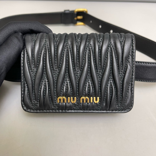 Miu Miu Waist Belt Bag Crumpled Lambskin Nappa Black