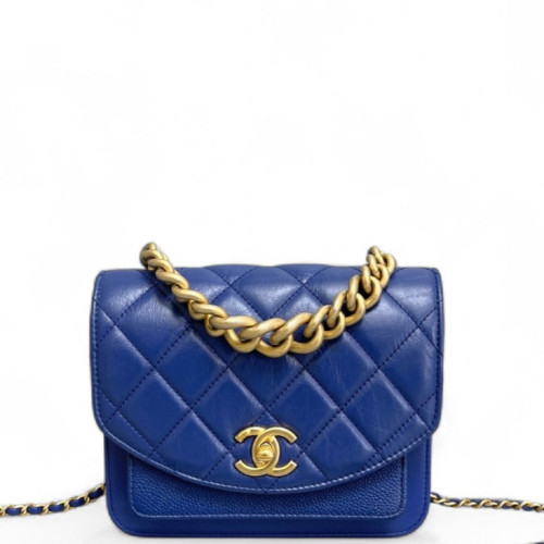 Chanel Quilted Mini Chain Handle Flap Bag Calfskin Blue