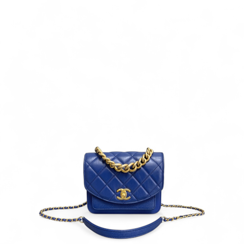 Chanel Quilted Mini Chain Handle Flap Bag Calfskin Blue