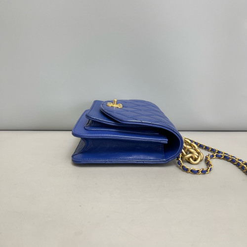 Chanel Quilted Mini Chain Handle Flap Bag Calfskin Blue