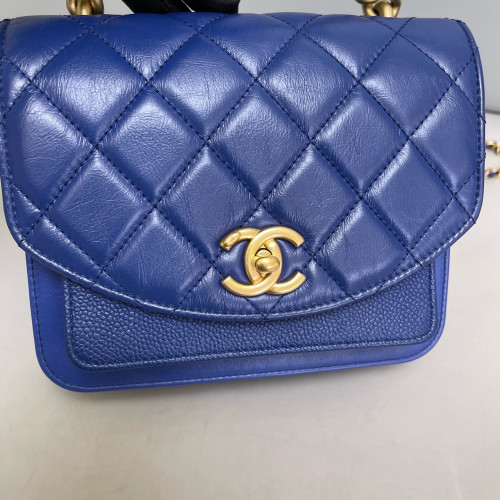Chanel Quilted Mini Chain Handle Flap Bag Calfskin Blue