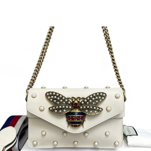 Gucci Queen Margaret Broadway Shoulder Bag Calfskin White