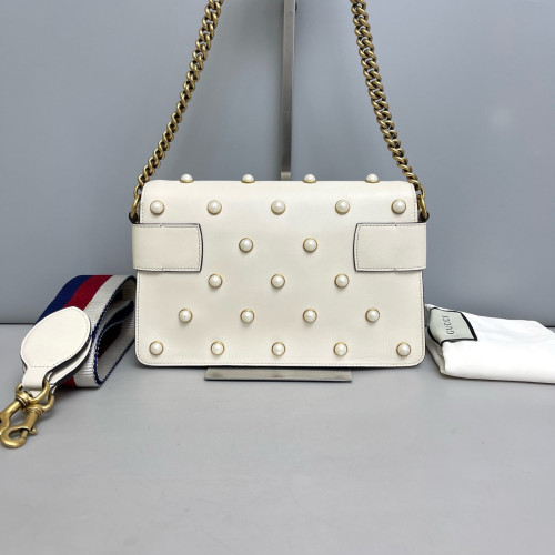 Gucci Queen Margaret Broadway Shoulder Bag Calfskin White