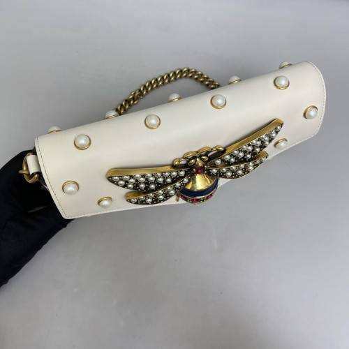 Gucci Queen Margaret Broadway Shoulder Bag Calfskin White