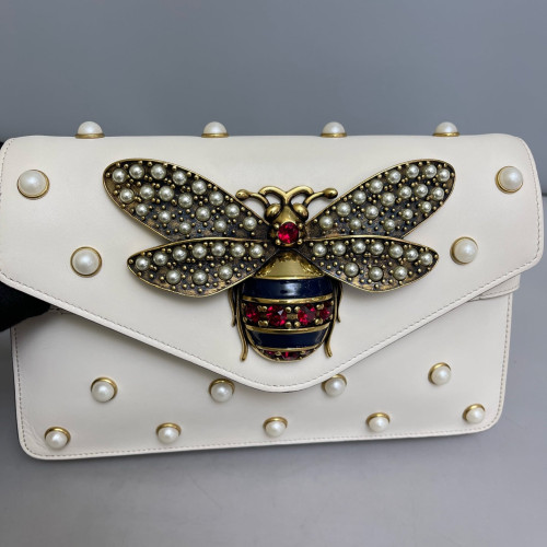 Gucci Queen Margaret Broadway Shoulder Bag Calfskin White