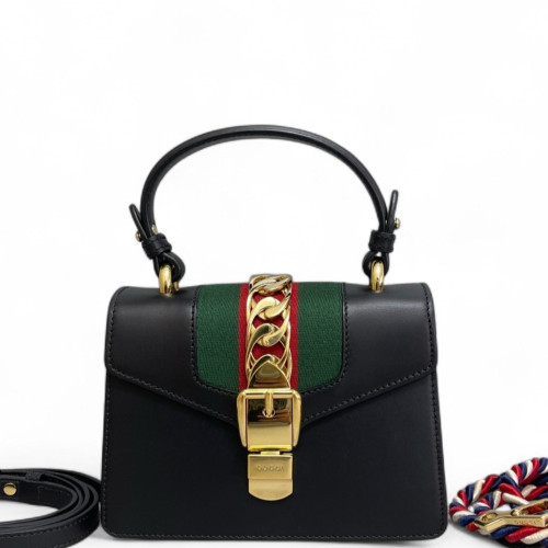 Gucci Web Mini Sylvie Top Handle Calfskin Black Green Red