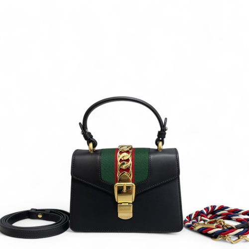 Gucci Web Mini Sylvie Top Handle Calfskin Black Green Red