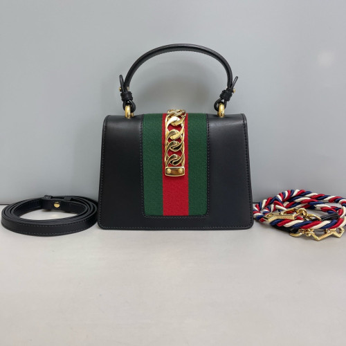 Gucci Web Mini Sylvie Top Handle Calfskin Black Green Red